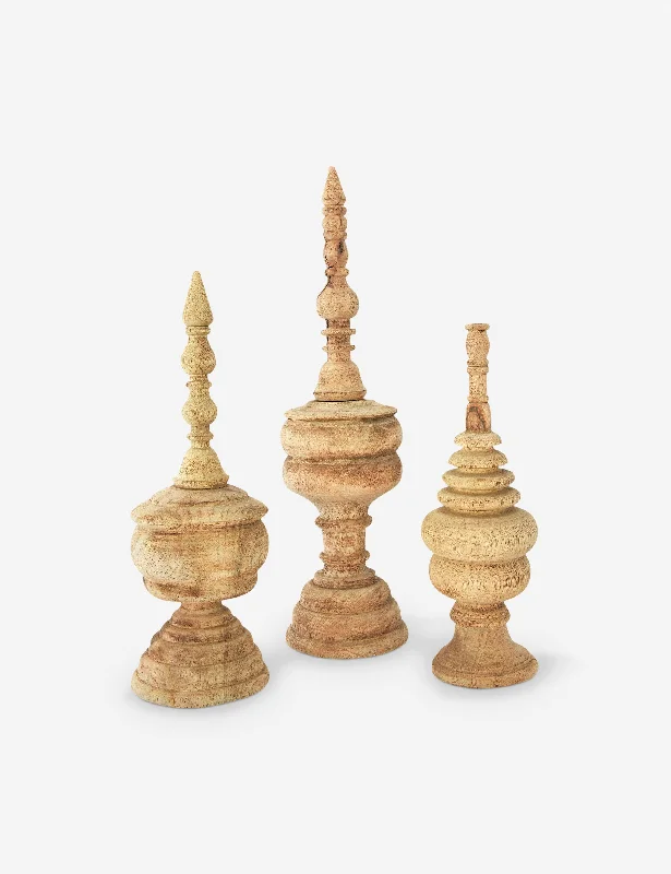 Large geometric wall plaque-Wilder Carved Wood Finials (Set of 3)